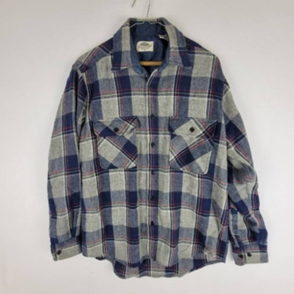 Fieldmaster Mens Button-Up Shirt Multicolor Plaid Long Sleeve Two Pockets M